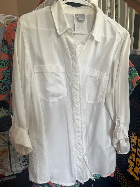 Chico's Tops - Chico's white/light ivory Collared Shirt with fringe detail